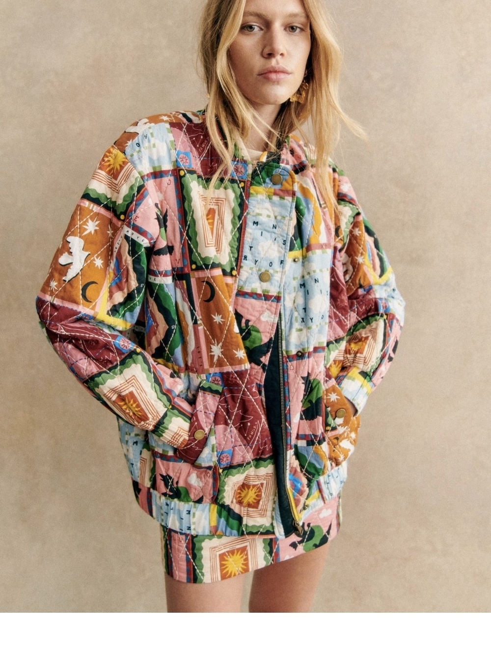 *NWT* [Sezane X Pangea] Richie Patchwork Quilted Jacket, Size 36/4 - Picture 2 of 12